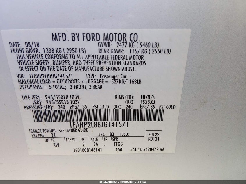 2018 Ford Police VIN 1FAHP2L88JG141571 IAAI salvage auction — NORMAL WEAR, Sf97 (Colorado), sold $5,200 on 2026-07-08 (photo 9)