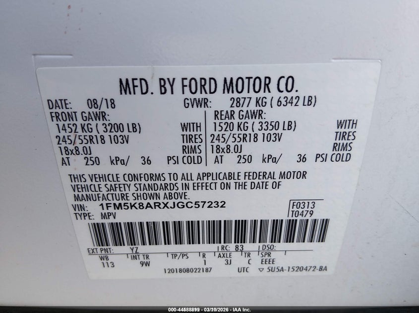 2018 Ford Police interceptor utility VIN 1FM5K8ARXJGC57232 IAAI salvage auction — NORMAL WEAR, Sf97 (Colorado), sold $5,000 on 2026-07-08 (photo 9)