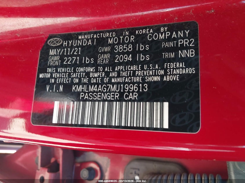 2021 Hyundai Elantra VIN KMHLM4AG7MU199613 IAAI salvage auction — FRONT END, Original (Texas), sold $5,600 on 2026-07-08 (photo 9)