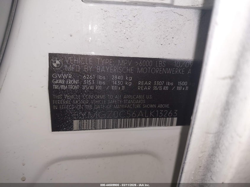 2010 BMW X6 VIN 5YMGZ0C56ALK13263 IAAI salvage auction — ENGINE BURN, Salvage (Illinois), sold $725 on 2026-07-08 (photo 9)