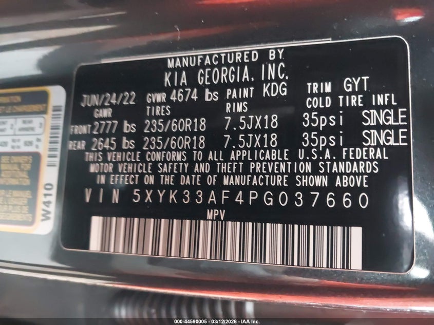 2023 Kia Sportage VIN 5XYK33AF4PG037660 IAAI salvage auction — REAR END, Salvage - Greater Than 75% (Maryland), sold $7,300 on 2026-07-15 (photo 9)