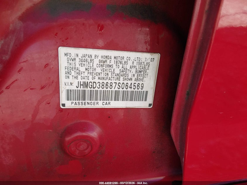 2007 Honda Fit VIN JHMGD38687S064569 IAAI salvage auction — FRONT END, Clear (Arkansas), sold $25 on 2026-07-16 (photo 9)