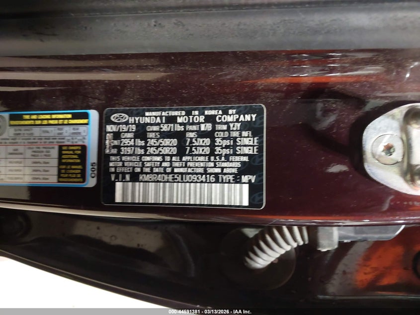 2020 Hyundai Palisade VIN KM8R4DHE5LU093416 IAAI salvage auction — REAR END, Salvage Title, sold $6,700 on 2026-07-09 (photo 9)