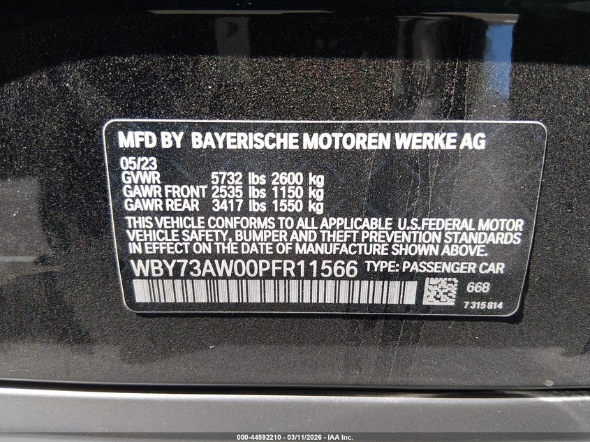 2023 BMW I4 VIN WBY73AW00PFR11566 IAAI salvage auction — UNDERCARRIAGE, Salvage (California), sold $18,250 on 2026-08-04 (photo 9)