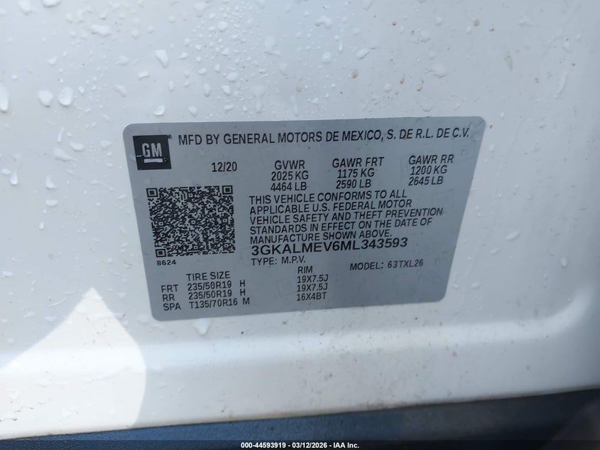 2021 Gmc Terrain VIN 3GKALMEV6ML343593 IAAI salvage auction — FRONT & REAR, Salvage Title, sold $4,650 on 2026-09-02 (photo 9)