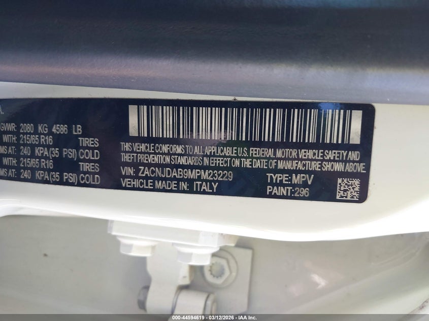 2021 Jeep Renegade VIN ZACNJDAB9MPM23229 IAAI salvage auction — FRONT & REAR, Salvage (Kentucky), sold $425 on 2026-07-28 (photo 9)