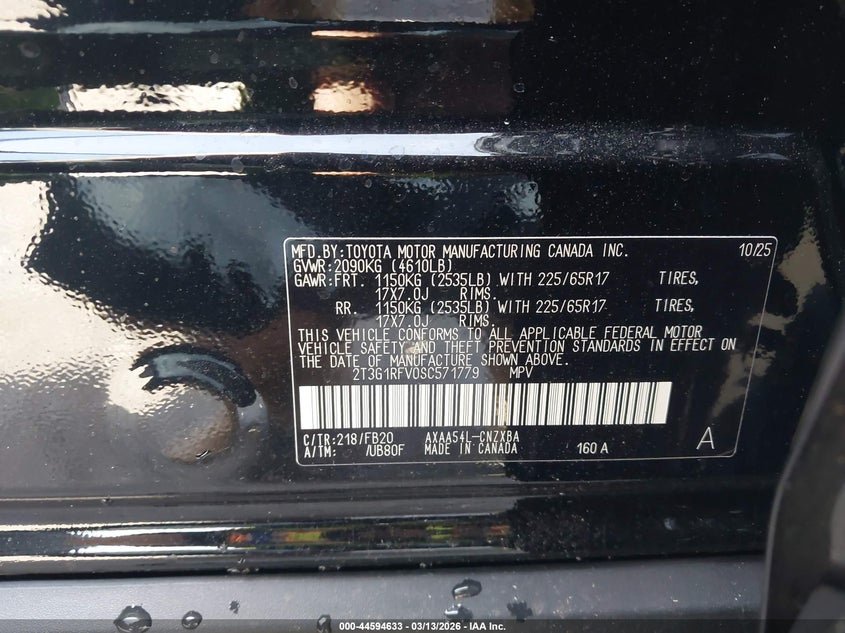 2025 Toyota Rav 4 VIN 2T3G1RFV0SC571779 IAAI salvage auction — RIGHT SIDE, Salvage (Arkansas), sold $25 on 2026-07-31 (photo 9)