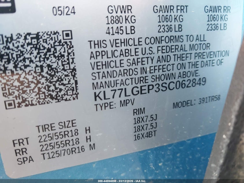 2025 Chevrolet Trax VIN KL77LGEP3SC062849 IAAI salvage auction — RIGHT SIDE, Clear (Michigan), sold $6,275 on 2026-07-16 (photo 9)