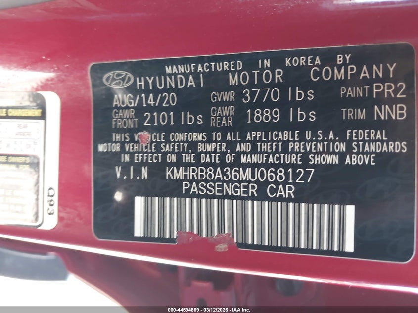2021 Hyundai Venue VIN KMHRB8A36MU068127 IAAI salvage auction — FRONT END, Scrap (Michigan), sold $1,150 on 2026-07-28 (photo 9)