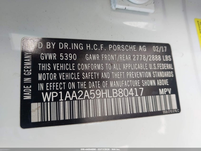 2017 Porsche Macan VIN WP1AA2A59HLB80417 IAAI salvage auction — FRONT END, Salvage Title, sold $475 on 2026-08-20 (photo 9)