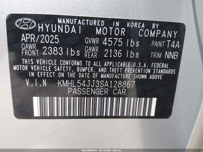 2025 Hyundai Sonata VIN KMHL54JJ3SA128867 IAAI salvage auction — FRONT END, Salvage (Tennessee), sold $9,300 on 2026-07-29 (photo 9)