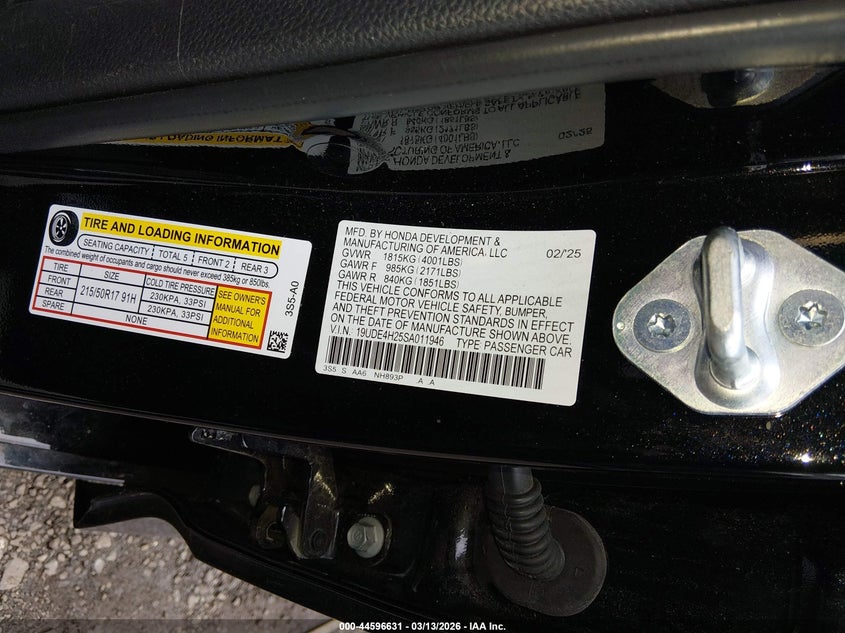 2025 Acura Integra VIN 19UDE4H25SA011946 IAAI salvage auction — FRONT END, Salvage Title, sold $7,350 on 2026-08-17 (photo 9)
