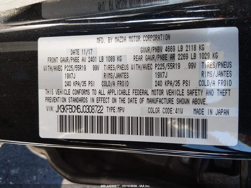 2018 Mazda Cx-5 VIN JM3KFBCM6J0308722 IAAI salvage auction — FRONT END, Salvage (Nevada), sold $4,750 on 2026-07-24 (photo 9)