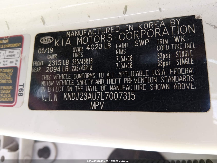 2020 Kia Soul VIN KNDJ23AU7L7007315 IAAI salvage auction — FRONT END, Salvage Title, sold $2,100 on 2026-07-21 (photo 9)