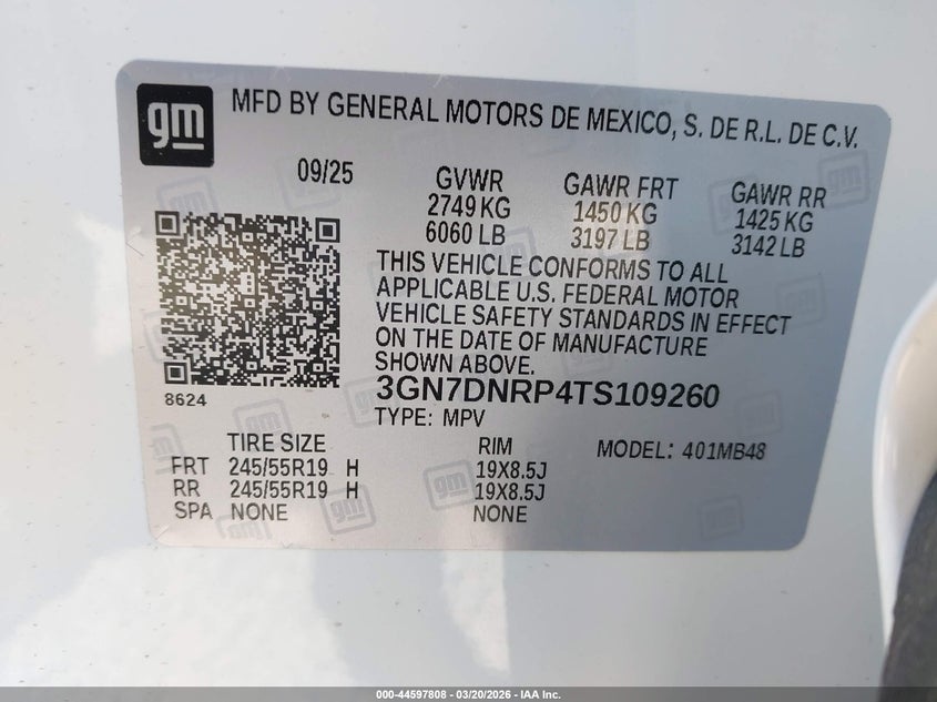 2026 Chevrolet Equinox VIN 3GN7DNRP4TS109260 IAAI salvage auction — RIGHT SIDE, Original (Texas), sold $13,700 on 2026-07-09 (photo 9)