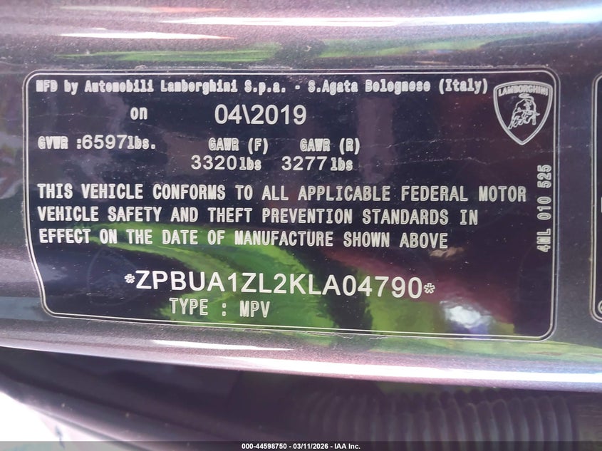 2019 Lamborghini Urus VIN ZPBUA1ZL2KLA04790 IAAI salvage auction — Rear End, Salvage (California), sold $79,000 on 2026-05-06 (photo 9)