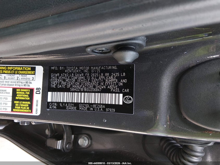 2025 Lexus ES VIN 58ADZ1B18SU206847 IAAI salvage auction — FRONT END, Salvage Title, sold $14,275 on 2026-07-30 (photo 9)