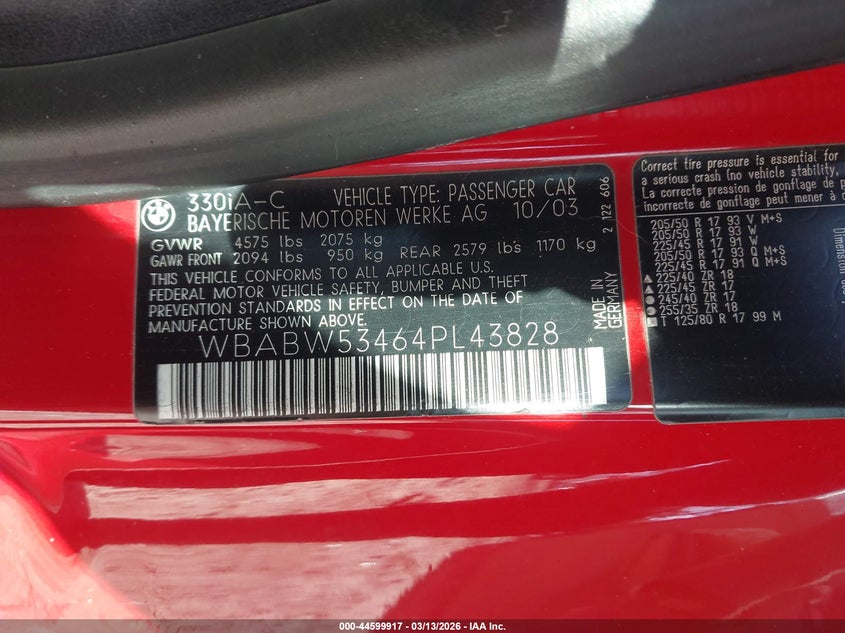 2004 BMW 3er VIN WBABW53464PL43828 IAAI salvage auction — FRONT END, Salvage (Georgia), sold $1,025 on 2026-07-31 (photo 9)