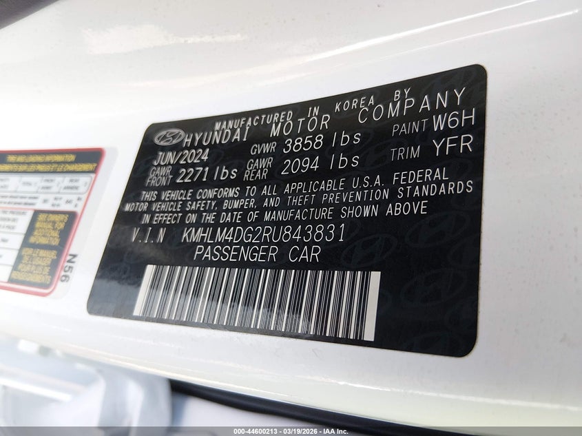2024 Hyundai Elantra VIN KMHLM4DG2RU843831 IAAI salvage auction — FRONT END, Salvage Title, sold $5,600 on 2026-07-22 (photo 9)