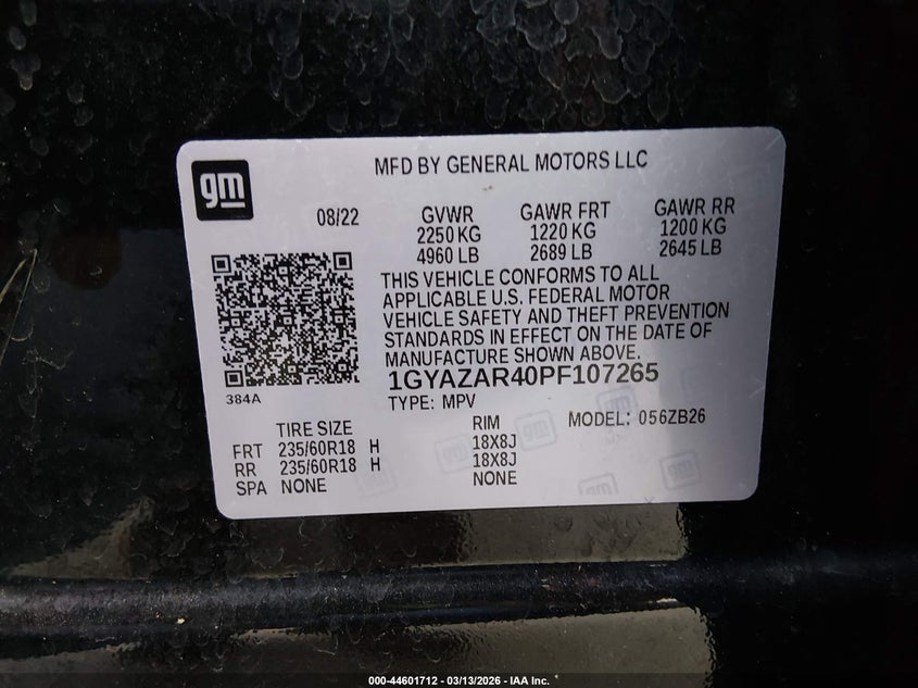 2023 Cadillac Xt4 VIN 1GYAZAR40PF107265 IAAI salvage auction — LEFT FRONT, Salvage Title, sold $8,000 on 2026-07-24 (photo 9)