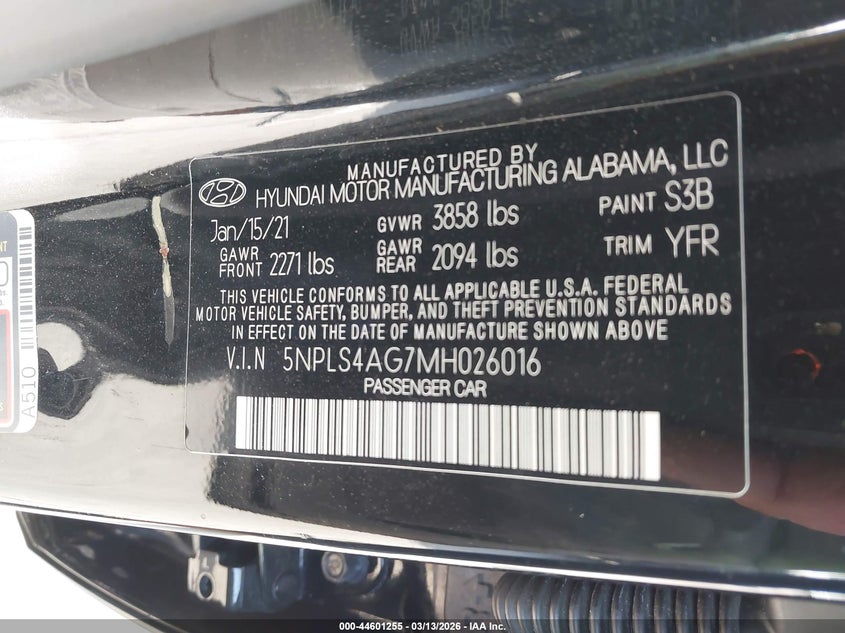 2021 Hyundai Elantra VIN 5NPLS4AG7MH026016 IAAI salvage auction — FRONT END, Salvage Title, sold $4,025 on 2026-07-08 (photo 9)