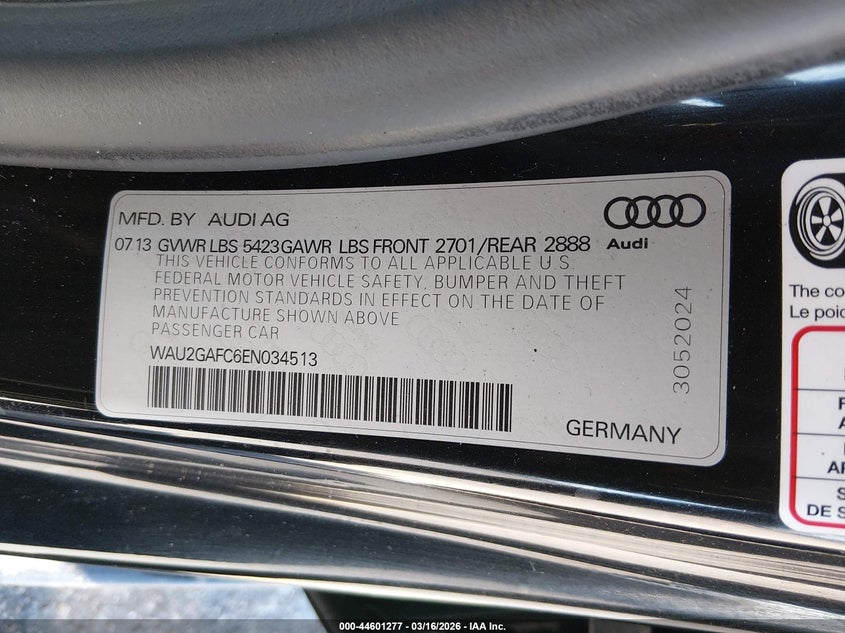 2014 Audi A7 VIN WAU2GAFC6EN034513 IAAI salvage auction — REAR END, Salvage (Colorado), sold $2,150 on 2026-07-07 (photo 9)