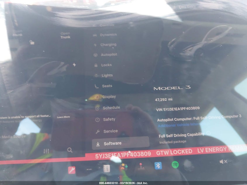 2023 Tesla Model 3 VIN 5YJ3E1EA1PF403809 IAAI salvage auction — REAR END, Salvage Title, sold $25 on 2026-07-21 (photo 7)