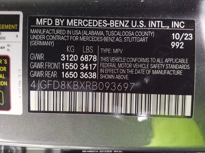 2024 Mercedes-benz Amg gle coupe VIN 4JGFD8KBXRB093697 IAAI salvage auction — FRONT END, Salvage (New Jersey), sold $20,100 on 2026-07-13 (photo 9)