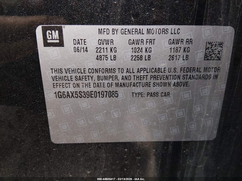 2014 Cadillac Cts VIN 1G6AX5S39E0197085 IAAI salvage auction — FRONT END, Clear (Oklahoma), sold $2,250 on 2026-08-31 (photo 9)