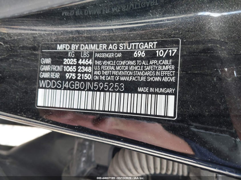 2018 Mercedes-benz Cla-klasse VIN WDDSJ4GB0JN595253 IAAI salvage auction — LEFT FRONT, Salvage Title, sold $1,500 on 2026-07-14 (photo 9)