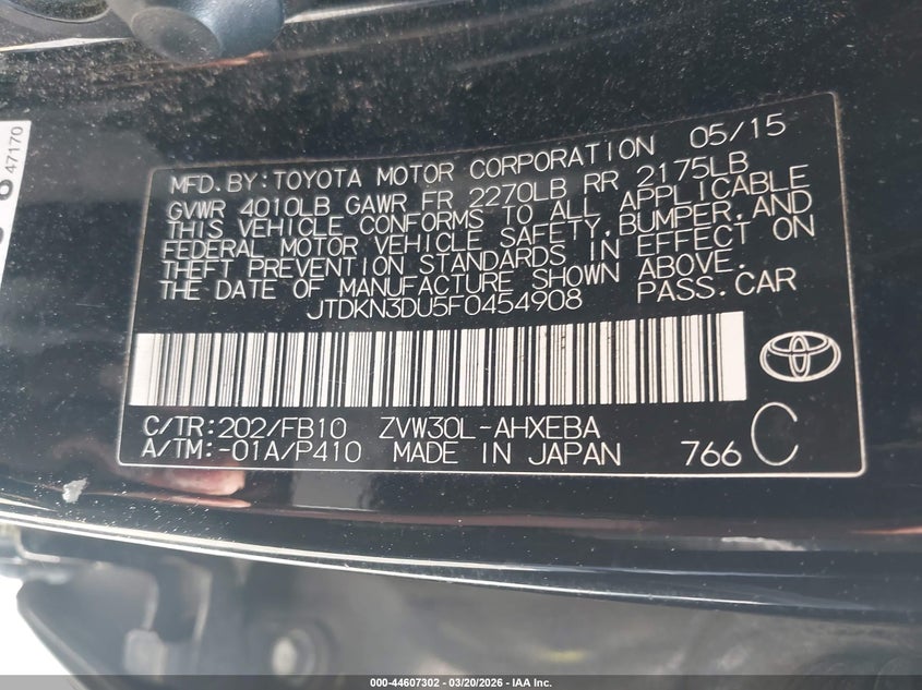 2015 Toyota Prius VIN JTDKN3DU5F0454908 IAAI salvage auction — FRONT END, Salvage (Georgia), sold $750 on 2026-07-08 (photo 9)