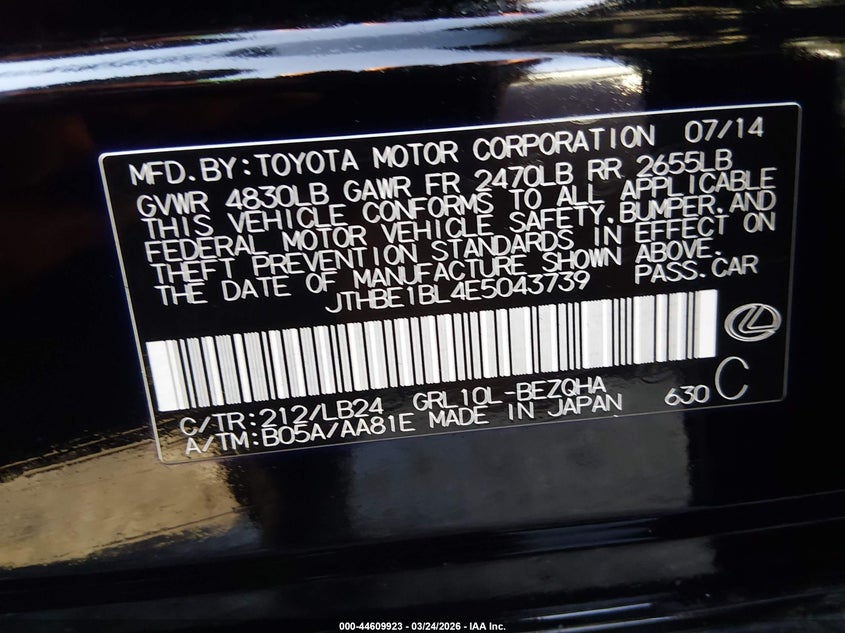 2014 Lexus Gs VIN JTHBE1BL4E5043739 IAAI salvage auction — REAR END, Wait Title, sold $5,000 on 2026-07-22 (photo 9)