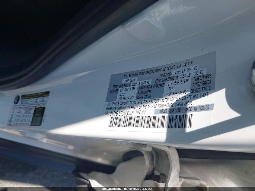 2020 Mazda Cx-30 VIN 3MVDMBCL7LM130106 IAAI salvage auction — THEFT, Salvage Title, sold $5,850 on 2026-07-09 (photo 9)