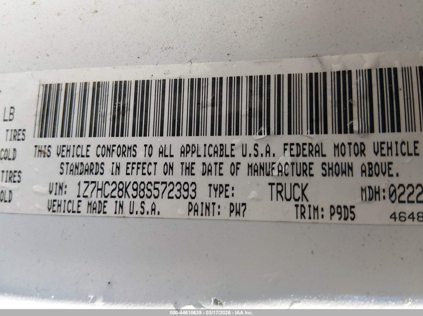 2008 Mitsubishi Raider VIN 1Z7HC28K98S572393 IAAI salvage auction — FRONT END, Salvage (South Carolina), sold $475 on 2026-07-08 (photo 9)