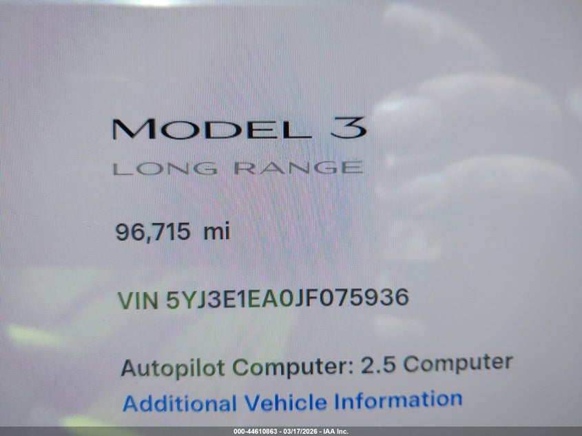 2018 Tesla Model 3 VIN 5YJ3E1EA0JF075936 IAAI salvage auction — RIGHT REAR, Salvage Title, sold $5,600 on 2026-07-23 (photo 7)