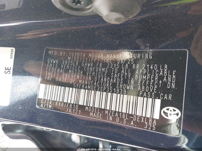 2025 Toyota Corolla VIN 5YFB4MDE3SP351939 IAAI salvage auction — FRONT END, Salvage (Indiana), sold $4,750 on 2026-07-08 (photo 8)