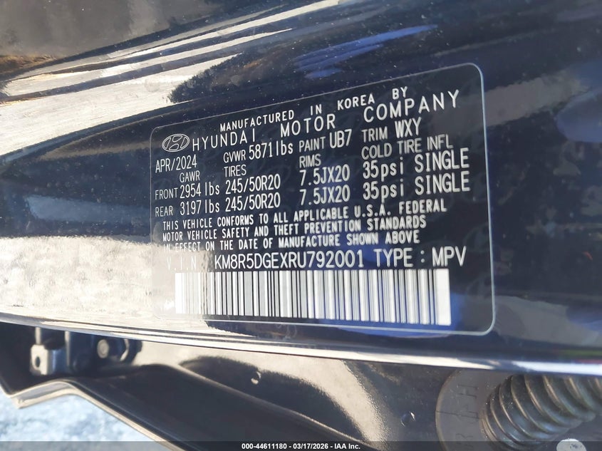 2024 Hyundai Palisade VIN KM8R5DGEXRU792001 IAAI salvage auction — FRONT END, Salvage (New Jersey), sold $5,350 on 2026-07-27 (photo 9)