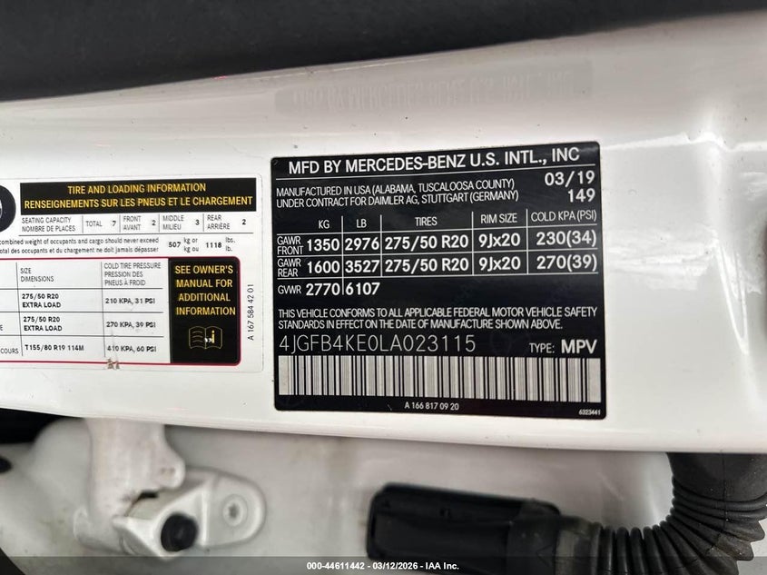 2020 Mercedes-benz Gle VIN 4JGFB4KE0LA023115 IAAI salvage auction — NORMAL WEAR, Clear (New York), sold $24,625 on 2026-08-15 (photo 9)