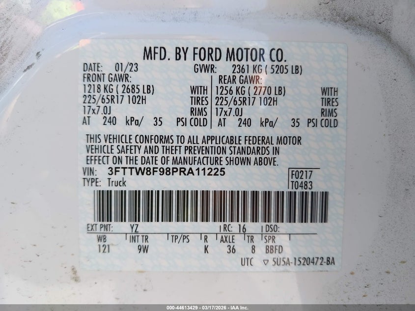 2023 Ford Maverick VIN 3FTTW8F98PRA11225 IAAI salvage auction — RIGHT SIDE, Salvage Title, sold $7,825 on 2026-07-28 (photo 9)