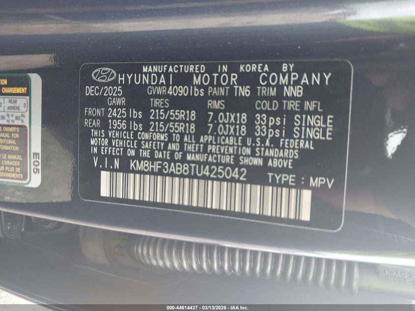 2026 Hyundai Kona VIN KM8HF3AB8TU425042 IAAI salvage auction — LEFT FRONT, Rebuildable (Florida), sold $6,775 on 2026-07-30 (photo 9)