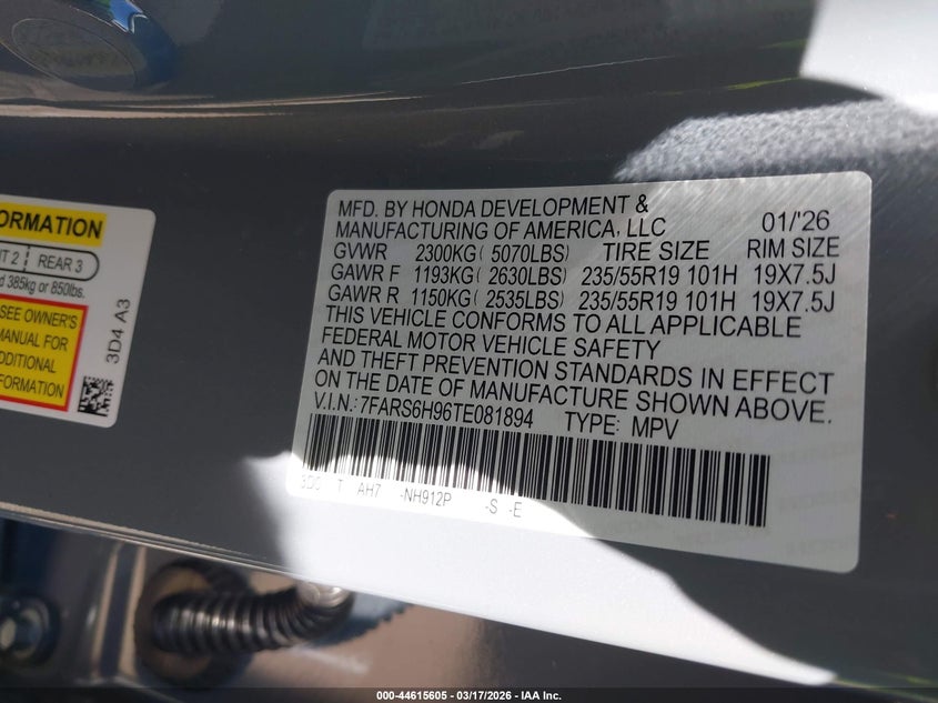 2026 Honda Cr-v VIN 7FARS6H96TE081894 IAAI salvage auction — RIGHT SIDE, Salvage Title, sold $14,825 on 2026-07-16 (photo 9)
