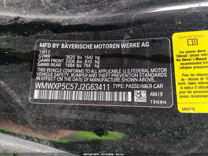 2018 Mini Hard top VIN WMWXP5C57J2G63411 IAAI salvage auction — FRONT END, Salvage Title, sold $1,450 on 2026-07-22 (photo 9)