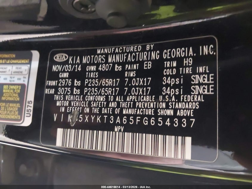 2015 Kia Sorento VIN 5XYKT3A65FG654337 IAAI salvage auction — LEFT FRONT, Prior Salvage (Minnesota), sold $1,300 on 2026-07-20 (photo 9)