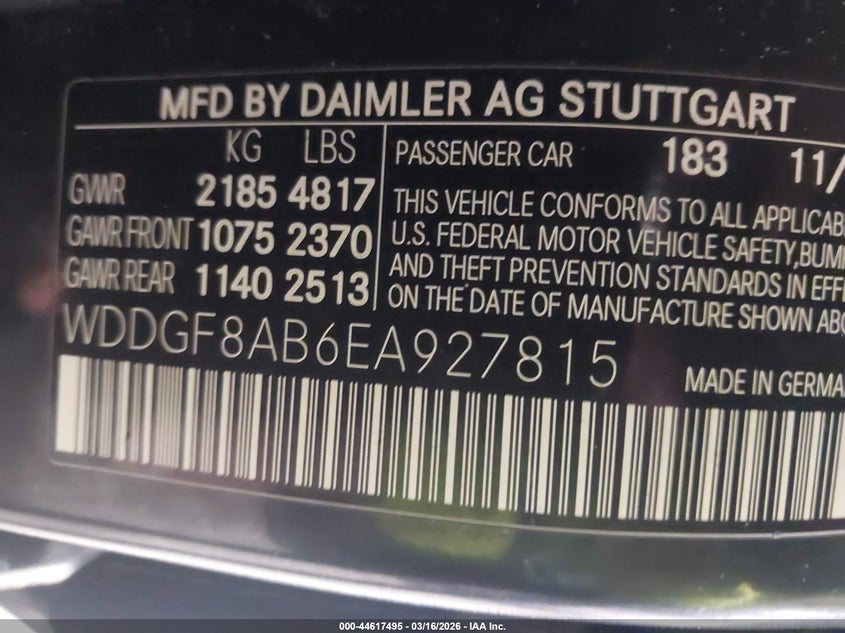 2014 Mercedes-benz C-klasse VIN WDDGF8AB6EA927815 IAAI salvage auction — FRONT END, Salvage Title, sold $1,150 on 2026-07-15 (photo 9)