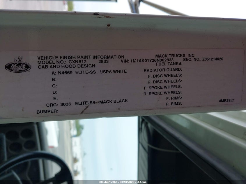 2006 Mack 600 rd600 VIN 1M1AK01Y26N002833 IAAI salvage auction — UNKNOWN, Salvage (Alabama), sold $7,550 on 2026-07-22 (photo 8)
