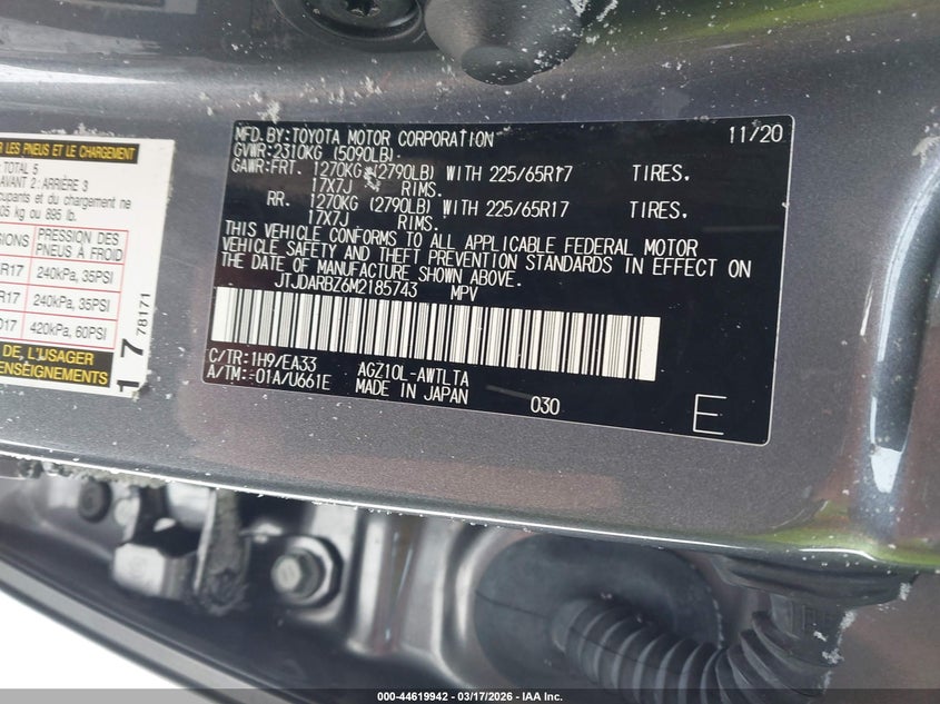 2021 Lexus Nx VIN JTJDARBZ6M2185743 IAAI salvage auction — FRONT END, Salvage (Indiana), sold $6,350 on 2026-07-14 (photo 9)