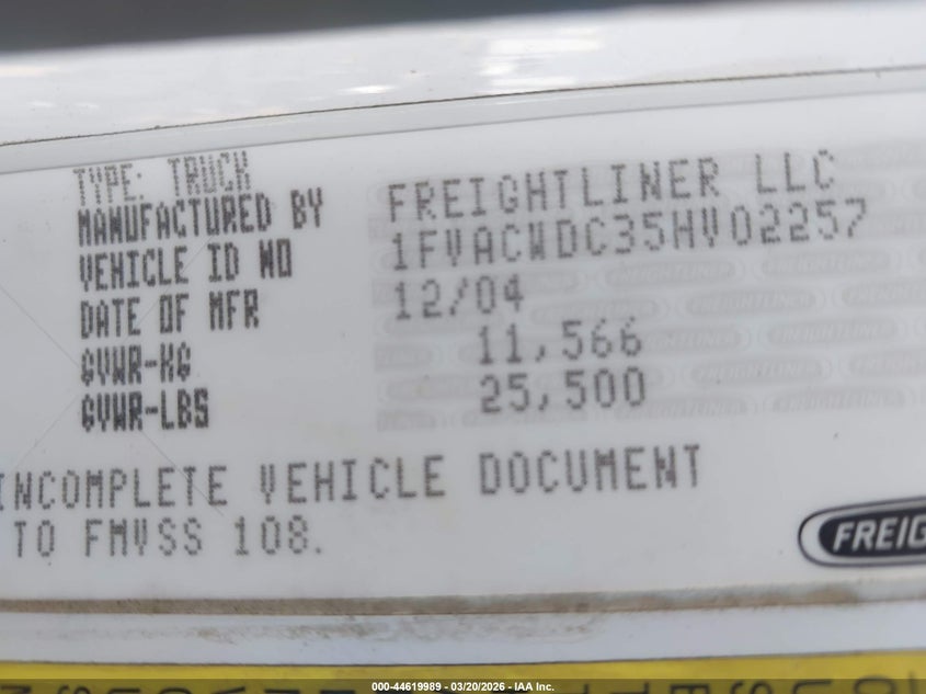 2005 Freightliner M2 106 VIN 1FVACWDC35HV02257 IAAI salvage auction — FRONT & REAR, Salvage (Georgia), sold $1,325 on 2026-07-22 (photo 8)