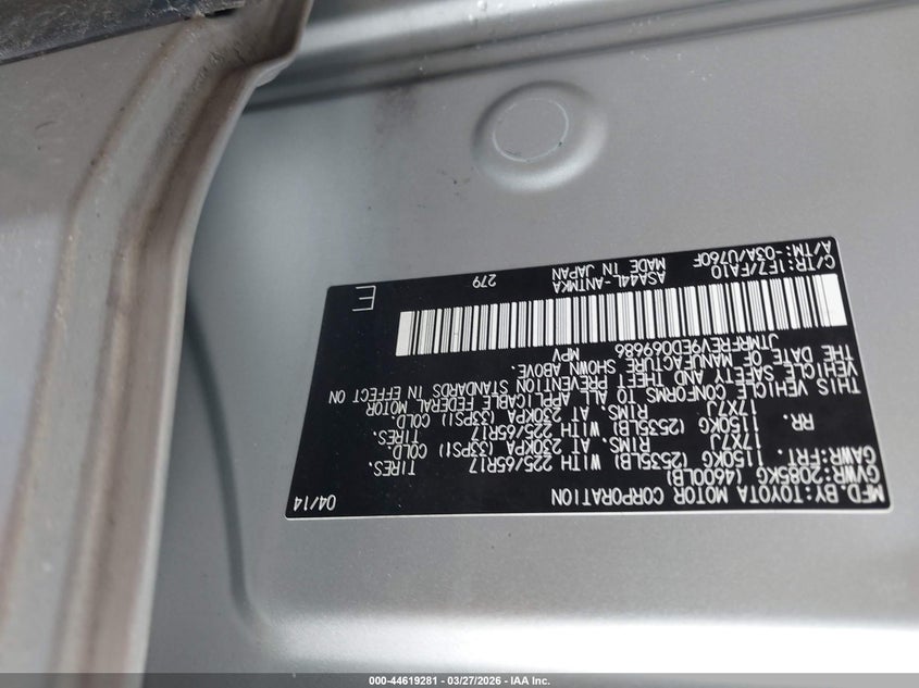 2014 Toyota Rav 4 VIN JTMRFREV9ED069686 IAAI salvage auction — REAR END, Wait Title, sold $5,600 on 2026-07-10 (photo 9)