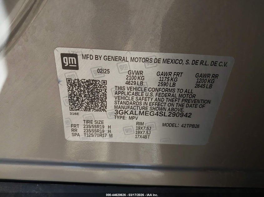 2025 Gmc Terrain VIN 3GKALMEG4SL290942 IAAI salvage auction — FRONT END, Salvage Title, sold $8,900 on 2026-07-29 (photo 9)