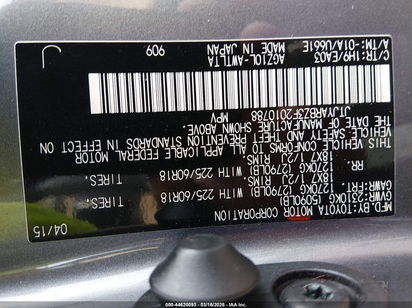 2015 Lexus Nx VIN JTJYARBZ3F2010788 IAAI salvage auction — FRONT END, Salvage (Hawaii), sold $2,150 on 2026-07-21 (photo 9)
